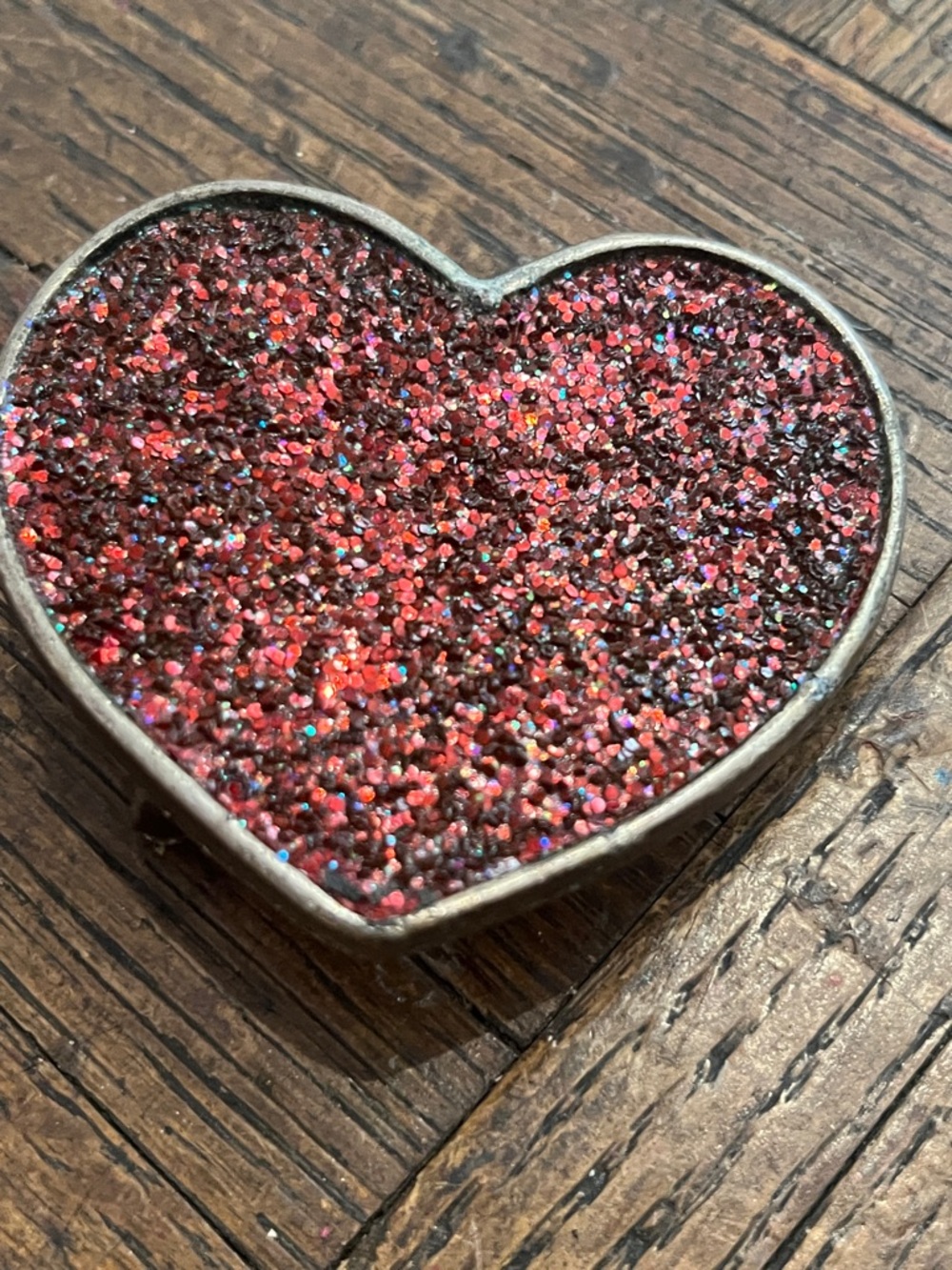 Sparkling Heart Glitter belt buckle , made in Italy marked - Red Glitter